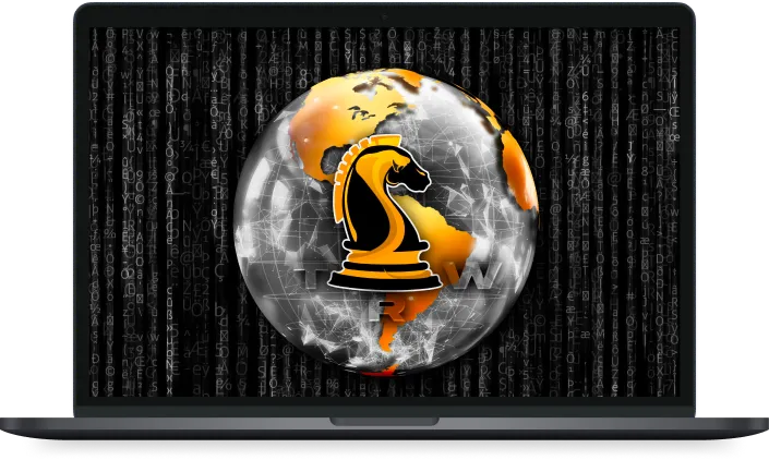 Macbook with The Real World logo on screen